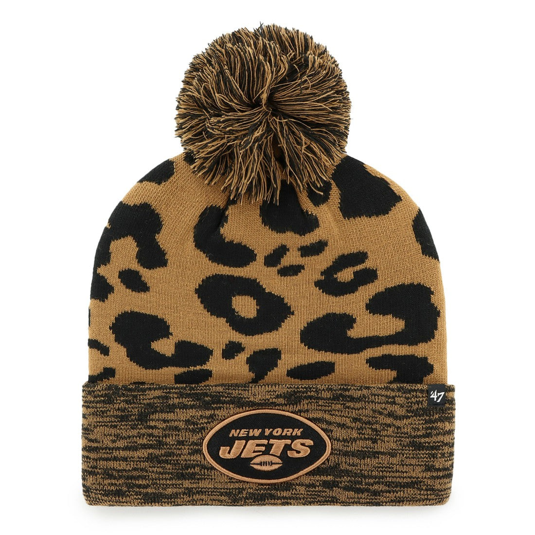 New York Jets '47 Women's Rosette Cuffed Knit Hat with Pom Brown