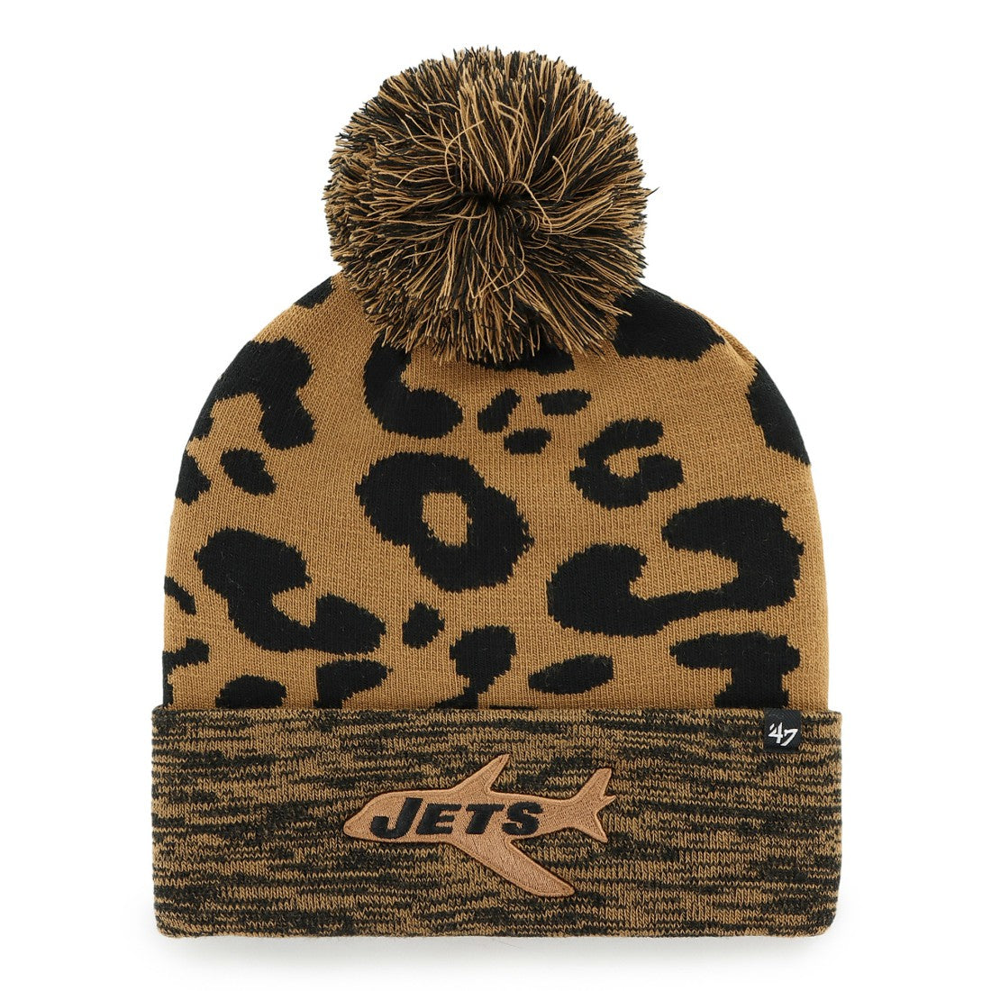 New York Jets '47 Women's Rosette Cuffed Knit Hat with Pom Brown