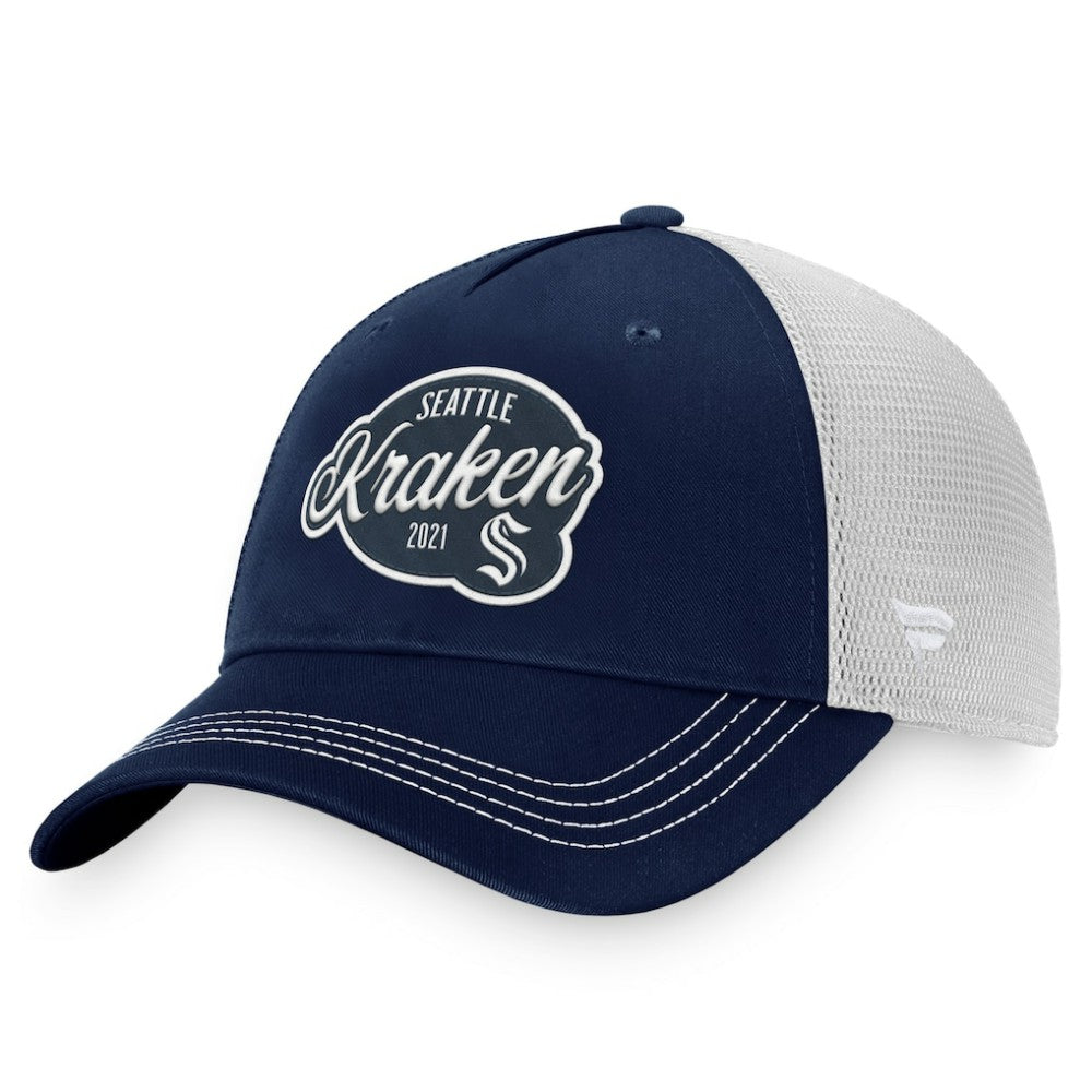 NHL Seattle Kraken Fanatics Women's Fundamental Trucker Adjustable Hat - Deep Sea Blue/White
