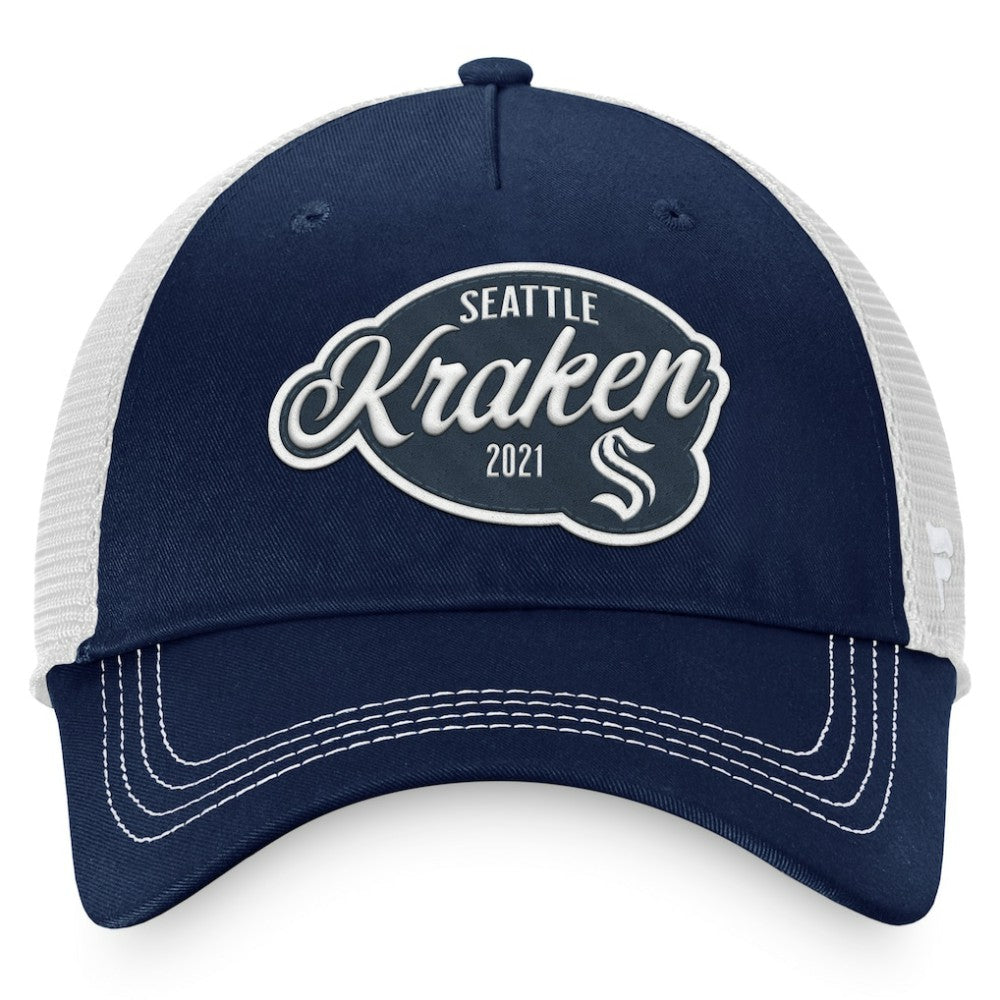 NHL Seattle Kraken Fanatics Women's Fundamental Trucker Adjustable Hat - Deep Sea Blue/White