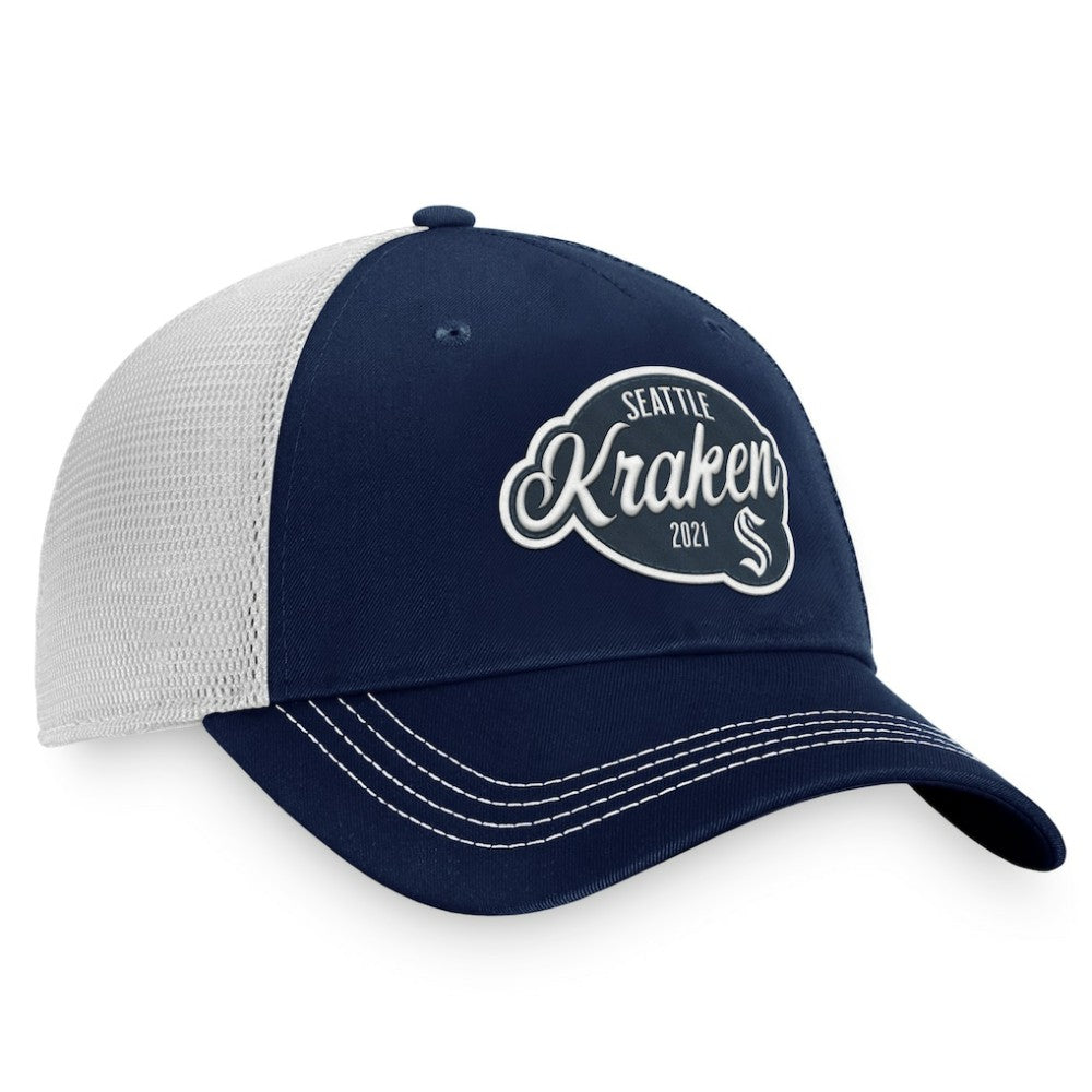 NHL Seattle Kraken Fanatics Women's Fundamental Trucker Adjustable Hat - Deep Sea Blue/White