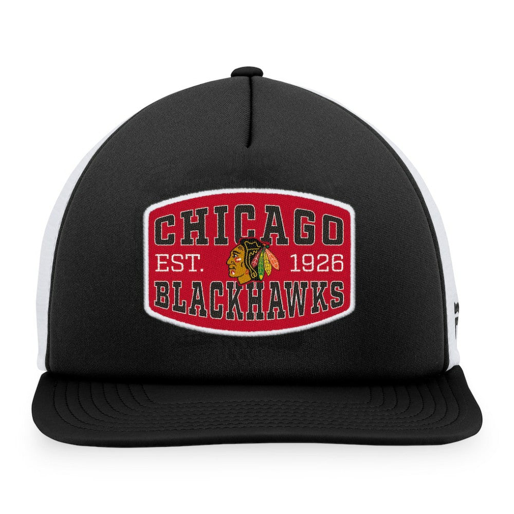 NHL Chicago Blackhawks Fanatics Foam Front Patch Trucker Snapback Hat - Black/White