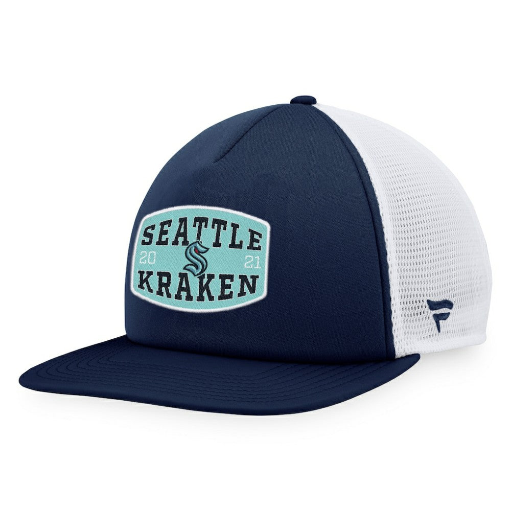 NHL Seattle Kraken Fanatics Foam Front Patch Trucker Snapback Hat - Deep Sea Blue/White