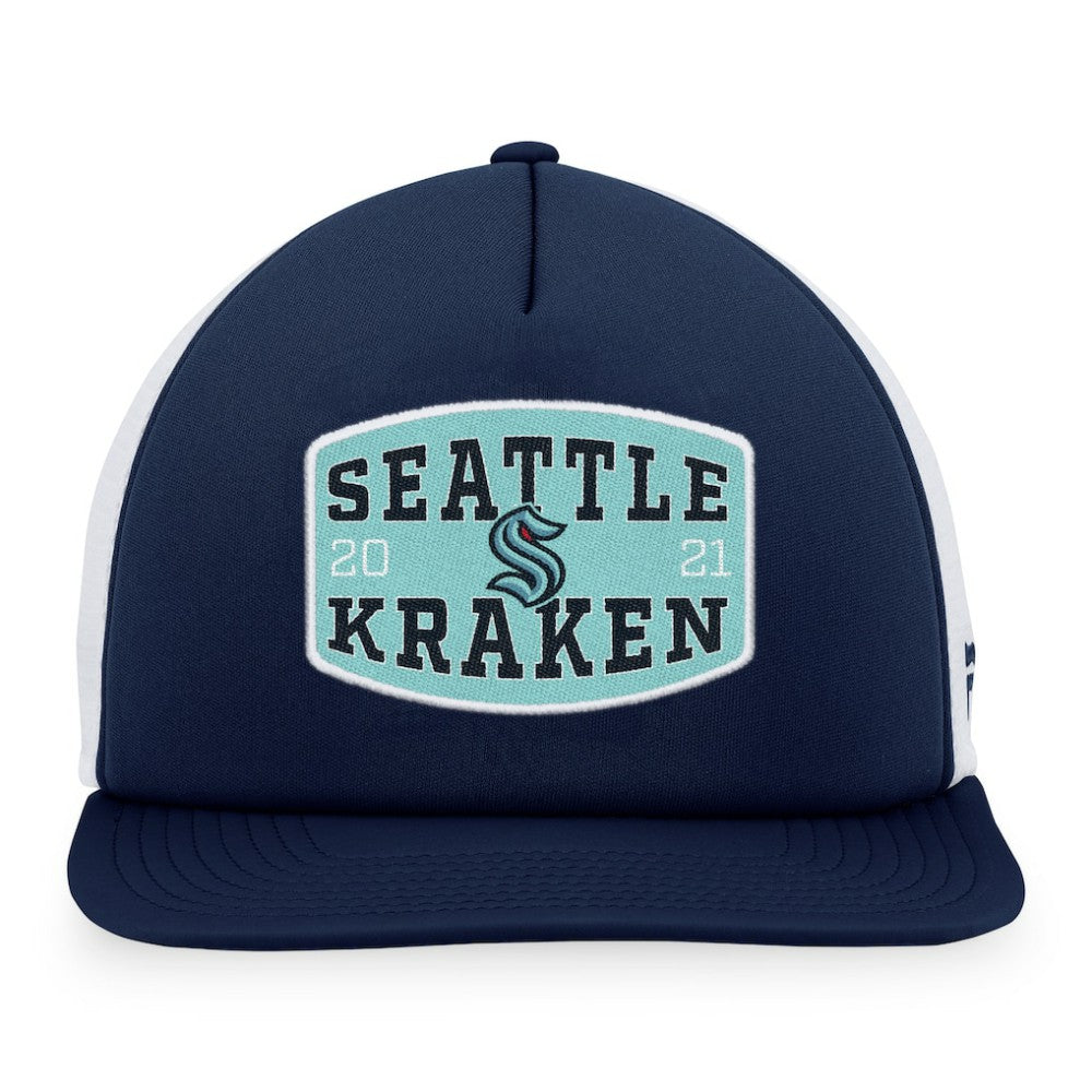 NHL Seattle Kraken Fanatics Foam Front Patch Trucker Snapback Hat - Deep Sea Blue/White