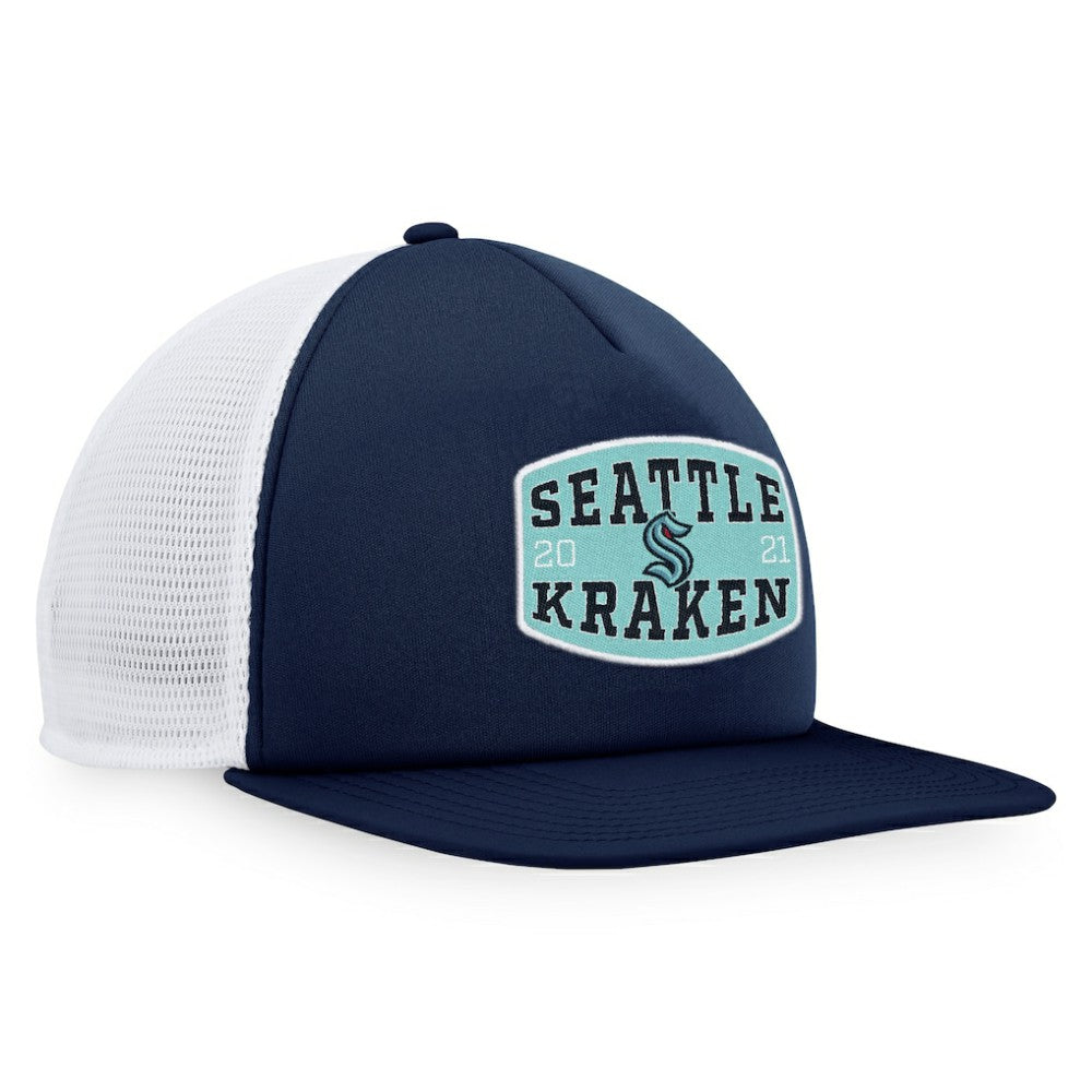 NHL Seattle Kraken Fanatics Foam Front Patch Trucker Snapback Hat - Deep Sea Blue/White