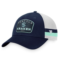 NHL Seattle Kraken Fanatics Fundamental Striped Trucker Adjustable Hat - Deep Sea Blue/White
