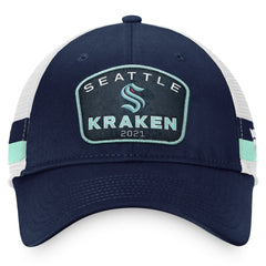 NHL Seattle Kraken Fanatics Fundamental Striped Trucker Adjustable Hat - Deep Sea Blue/White