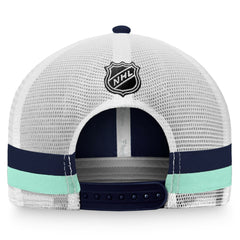 NHL Seattle Kraken Fanatics Fundamental Striped Trucker Adjustable Hat - Deep Sea Blue/White