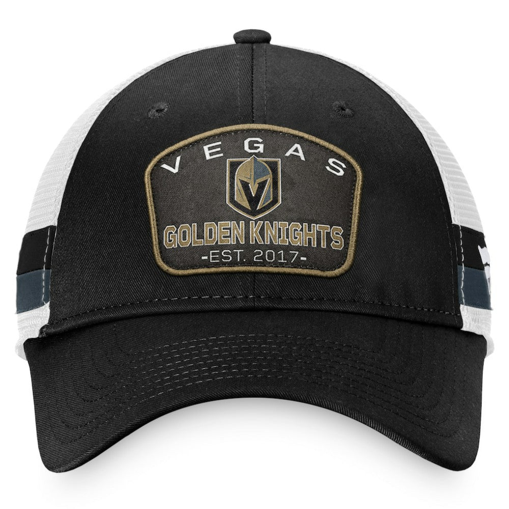 NHL Vegas Golden Knights Fanatics Fundamental Striped Trucker Adjustable Hat - Black/White