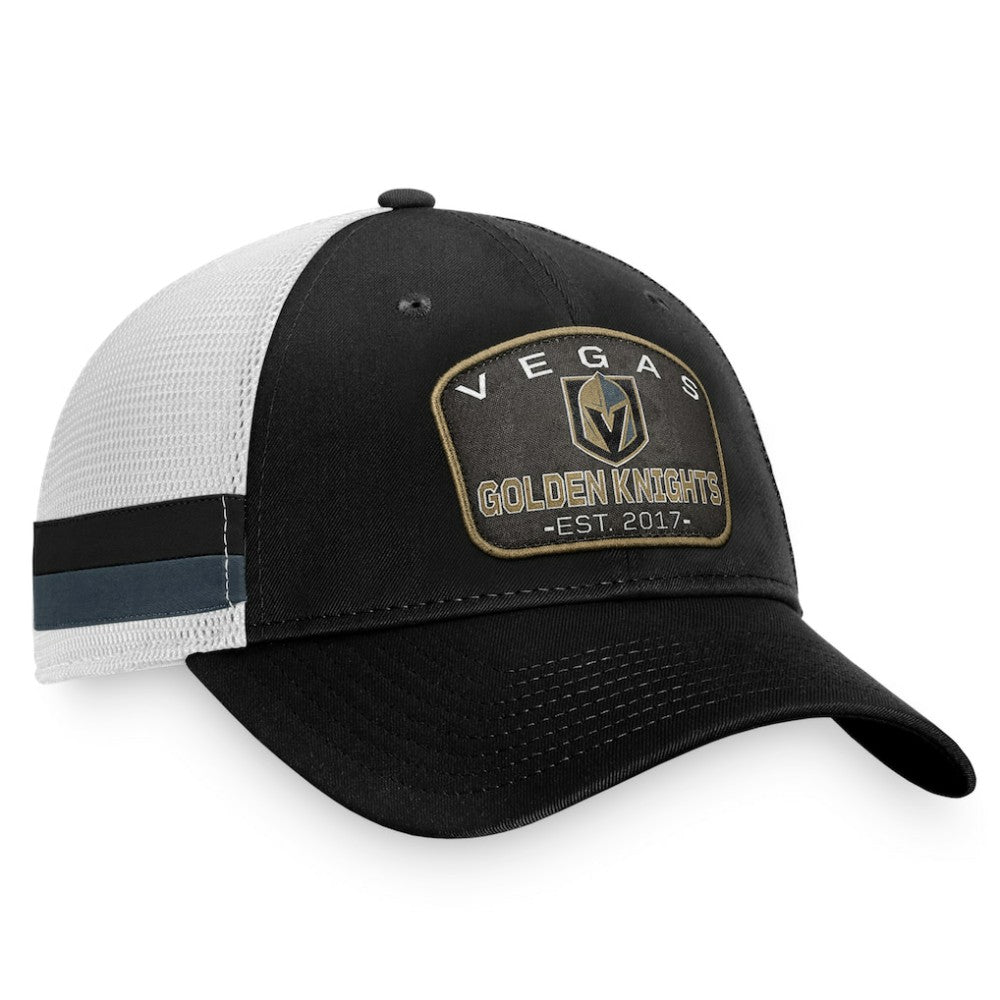 NHL Vegas Golden Knights Fanatics Fundamental Striped Trucker Adjustable Hat - Black/White