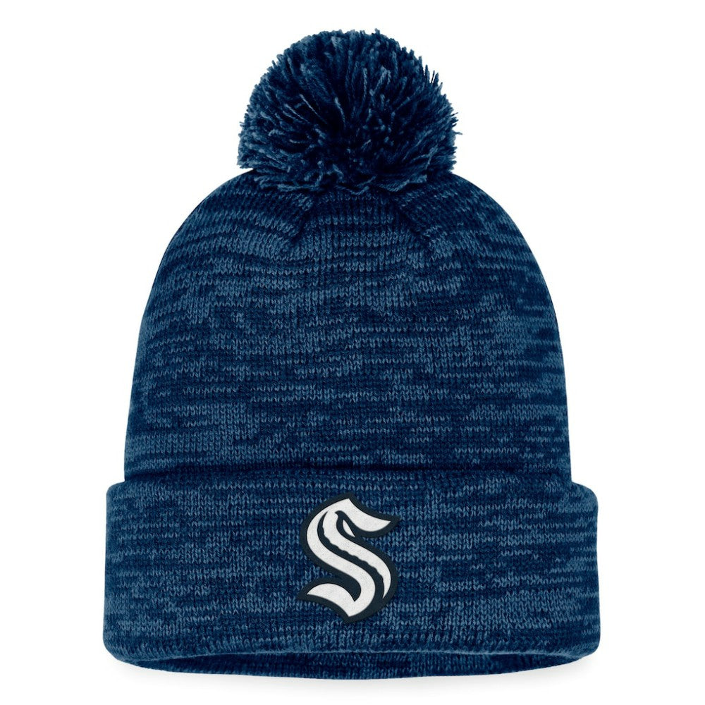 NHL Seattle Kraken Fanatics Fundamental Cuffed Knit Hat with Pom - Deep Sea Blue