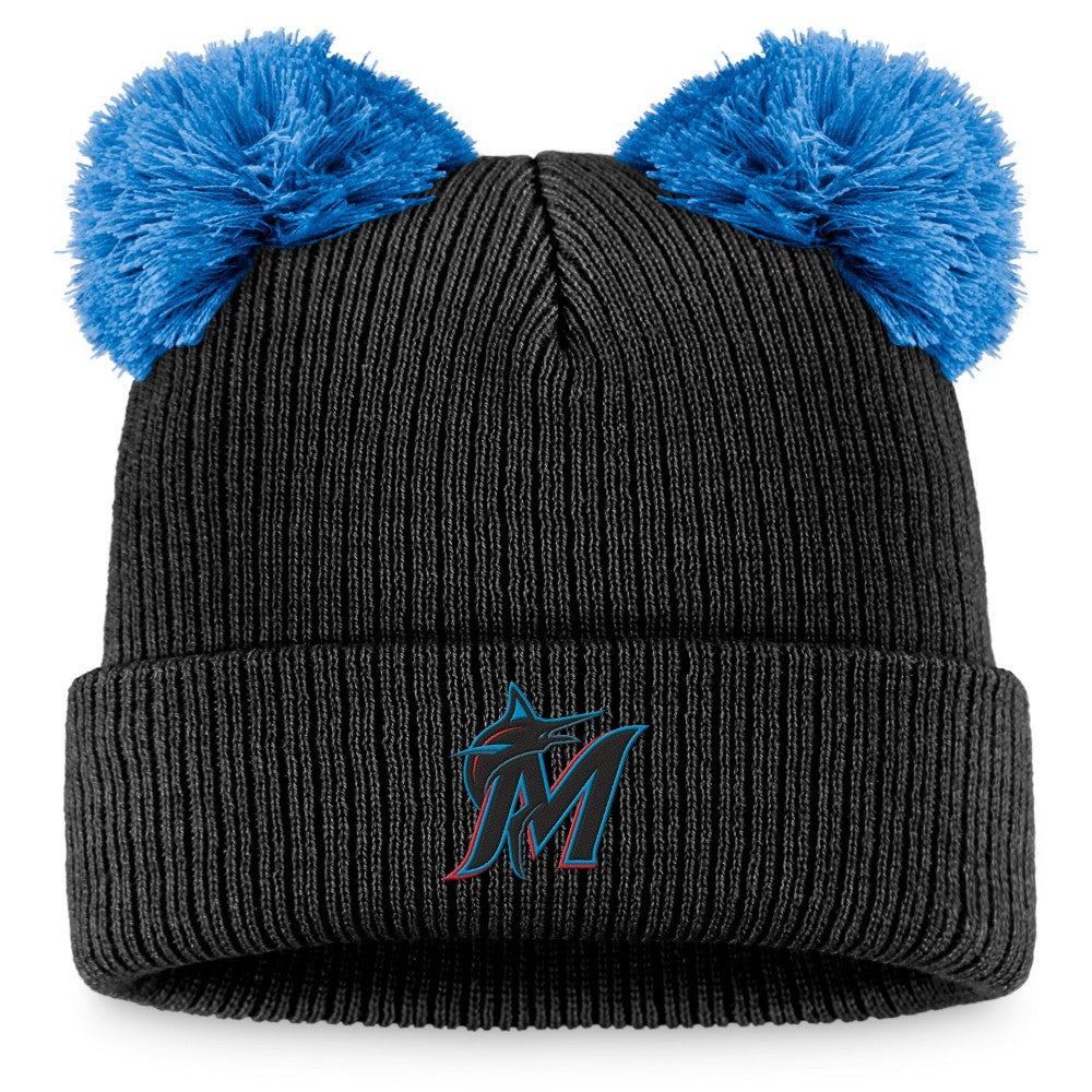 Miami Marlins Fanatics Women's Double Pom Cuffed Knit Hat - Black/Blue Hats