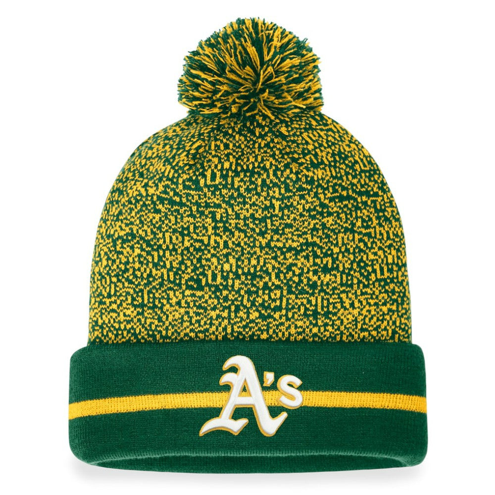 Athletics Fanatics Space-Dye Cuffed Knit Hat with Pom - Green/Gold Hats