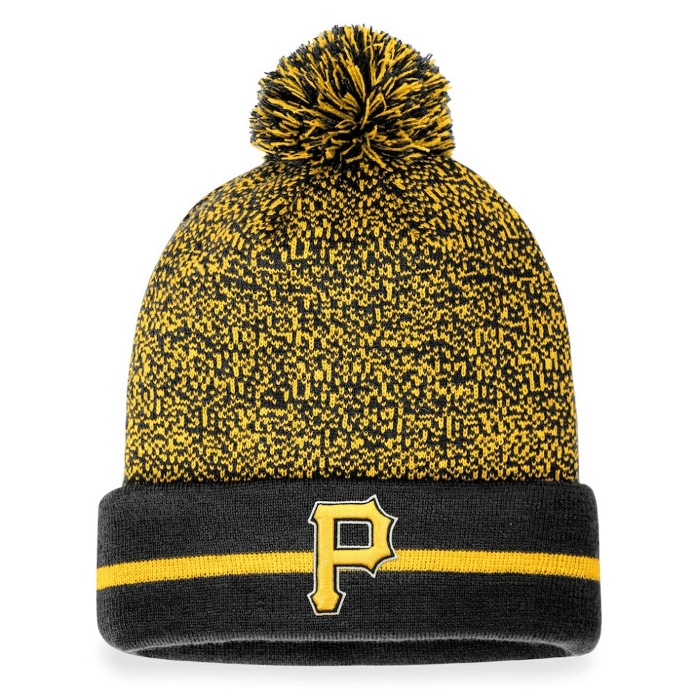 Pittsburgh Pirates Fanatics Space-Dye Cuffed Knit Hat with Pom - Black/Gold Hats