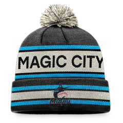 Miami Marlins Fanatics Hometown Slogan Cuffed Knit Hat with Pom - Black/Natural Hats