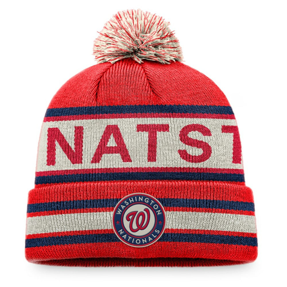Washington Nationals Fanatics Hometown Slogan Cuffed Knit Hat with Pom - Red/Natural Hats