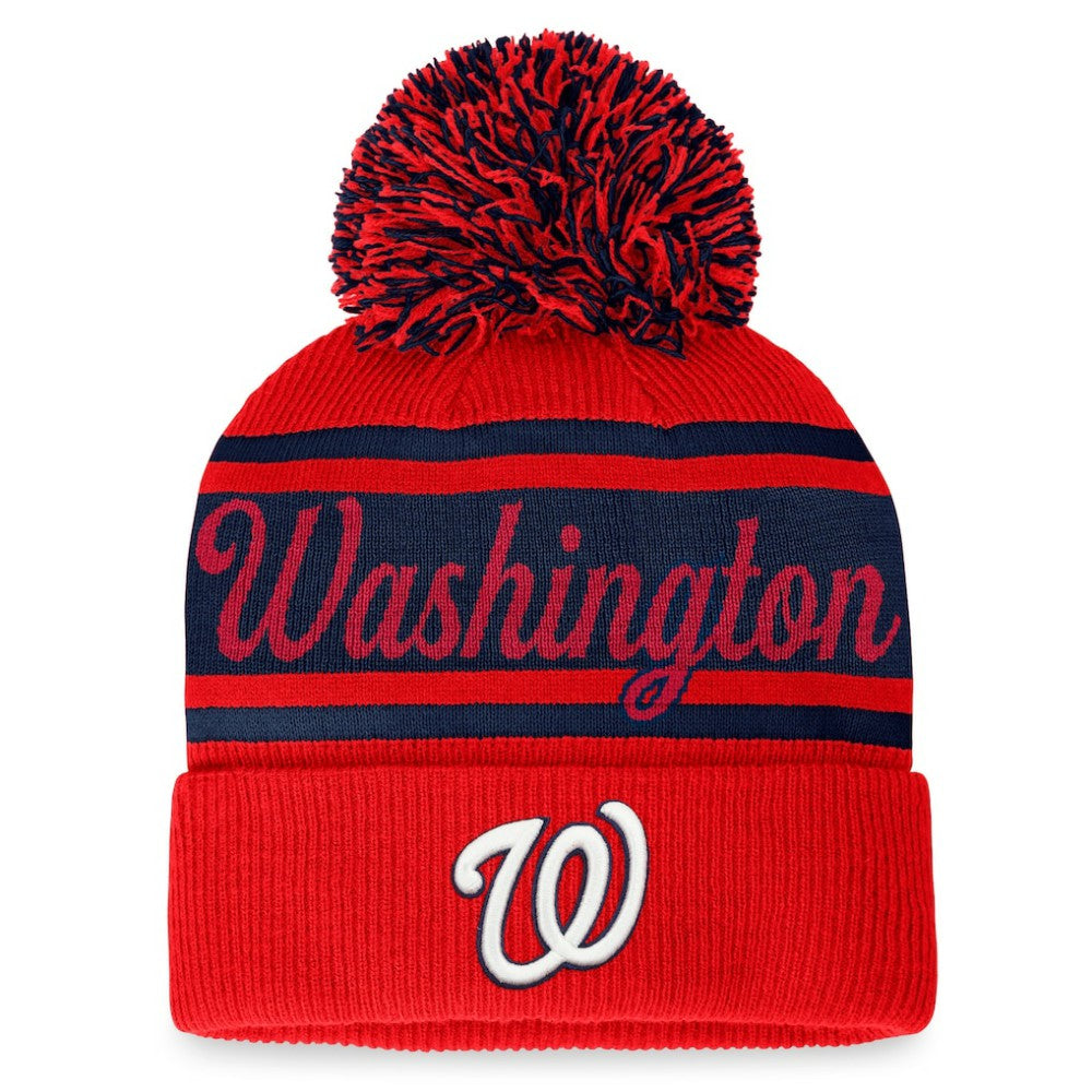 Washington Nationals Fanatics Women's Script Cuffed Knit Hat with Pom - Red/Navy Hats