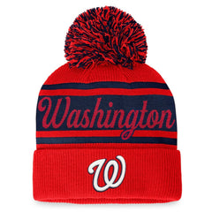 Washington Nationals Fanatics Women's Script Cuffed Knit Hat with Pom - Red/Navy Hats