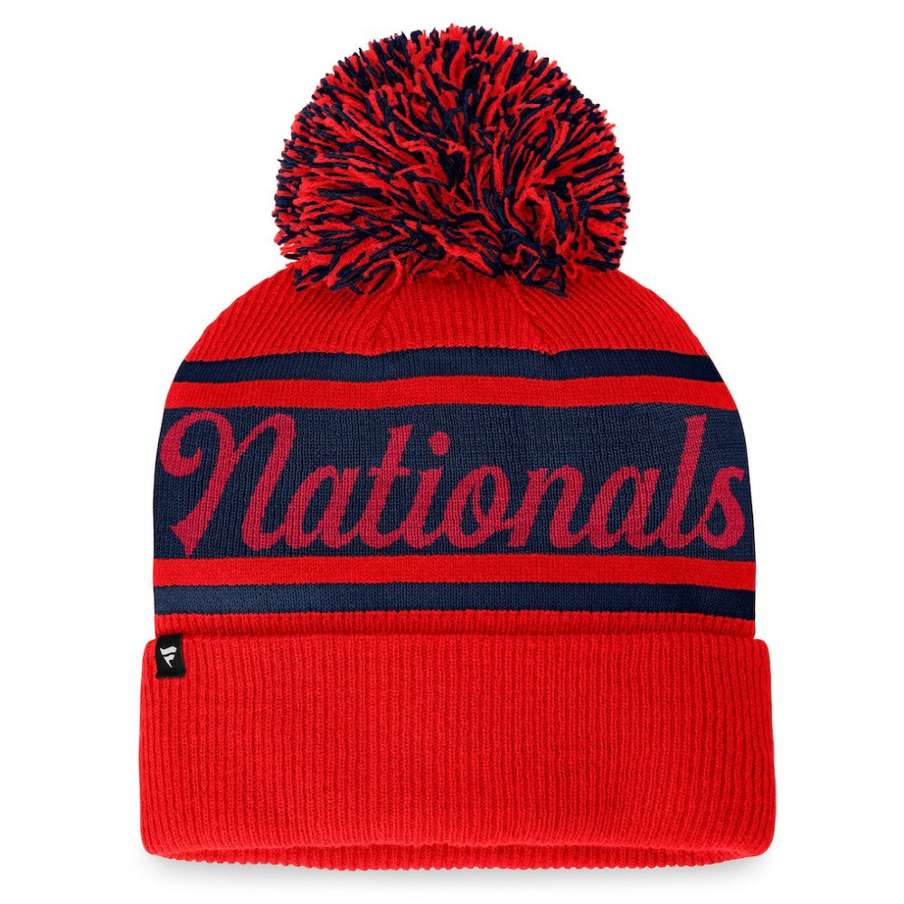 Washington Nationals Fanatics Women's Script Cuffed Knit Hat with Pom - Red/Navy Hats