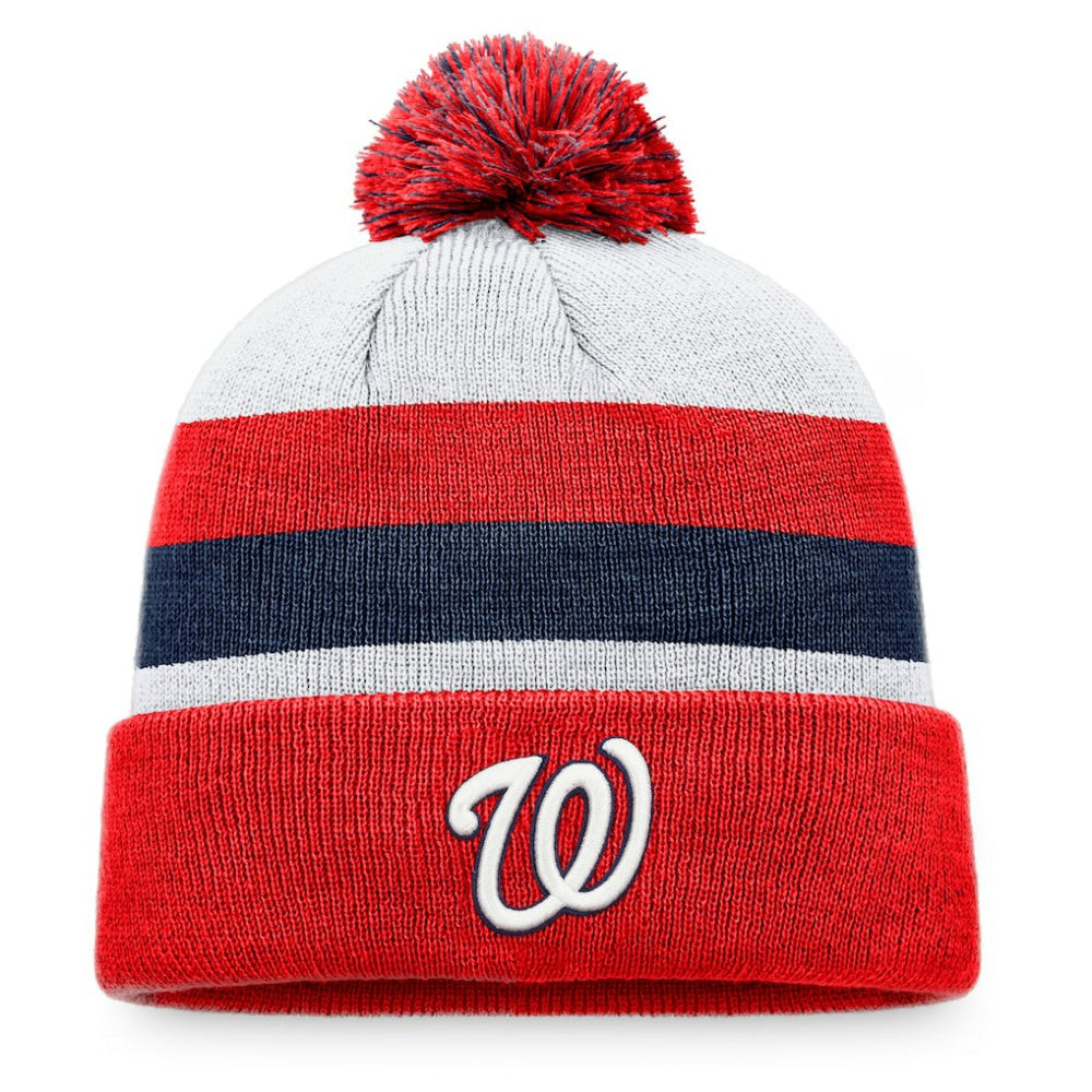Washington Nationals Fanatics Stripe Cuffed Knit Hat with Pom - Red Hats