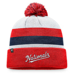 Washington Nationals Fanatics Stripe Cuffed Knit Hat with Pom - Red Hats