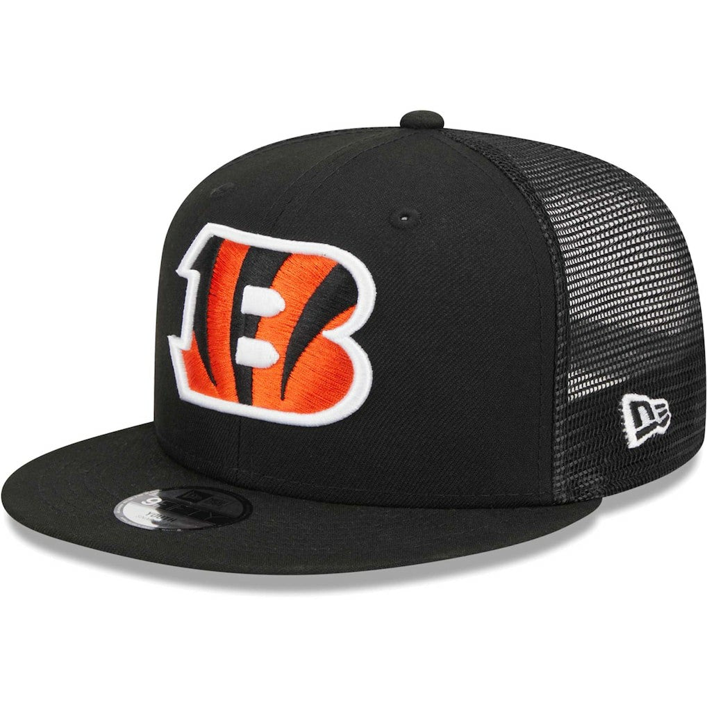 Cincinnati Bengals New Era Youth Main Trucker 9FIFTY Snapback Hat Black