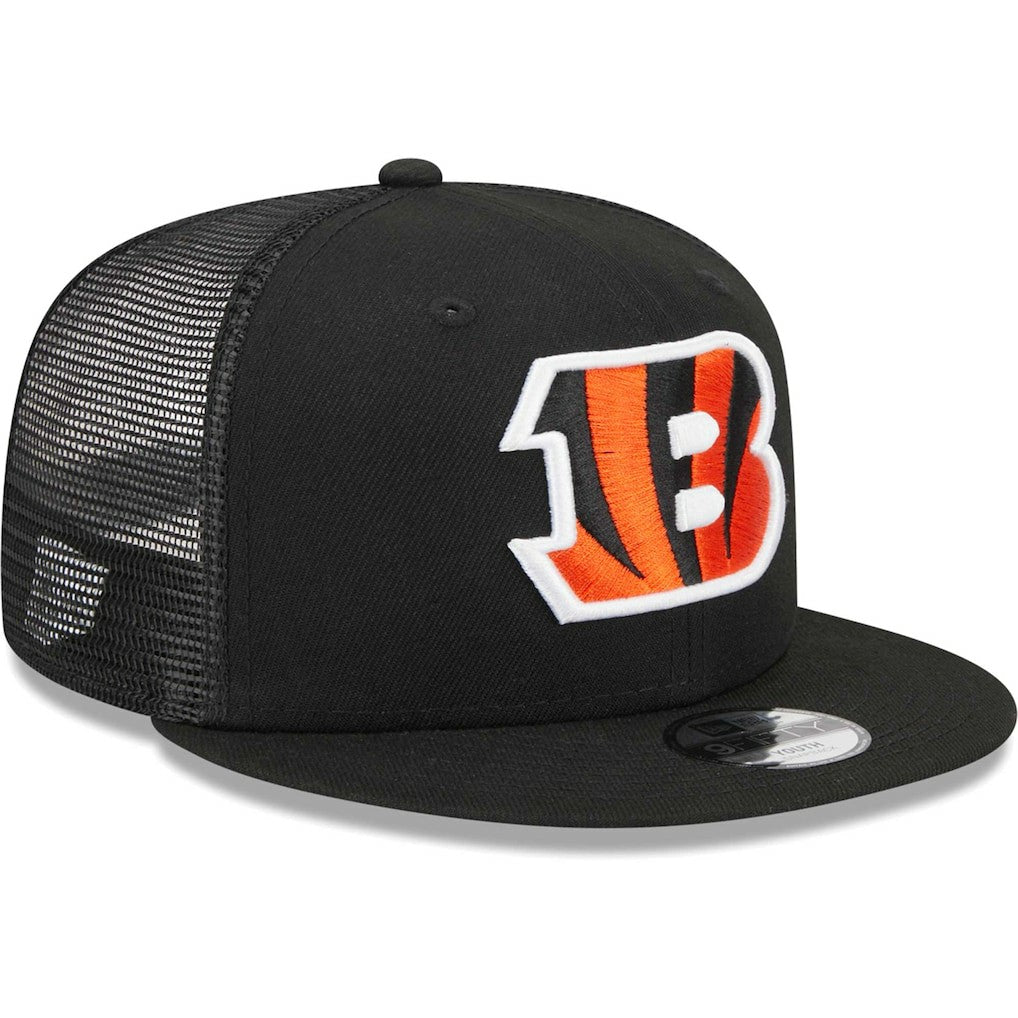Cincinnati Bengals New Era Youth Main Trucker 9FIFTY Snapback Hat Black