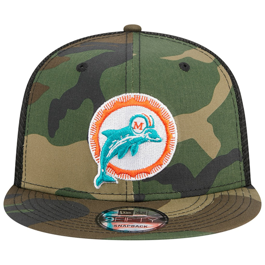 Miami Dolphins New Era Throwback Main Trucker 9FIFTY Snapback Hat Camo