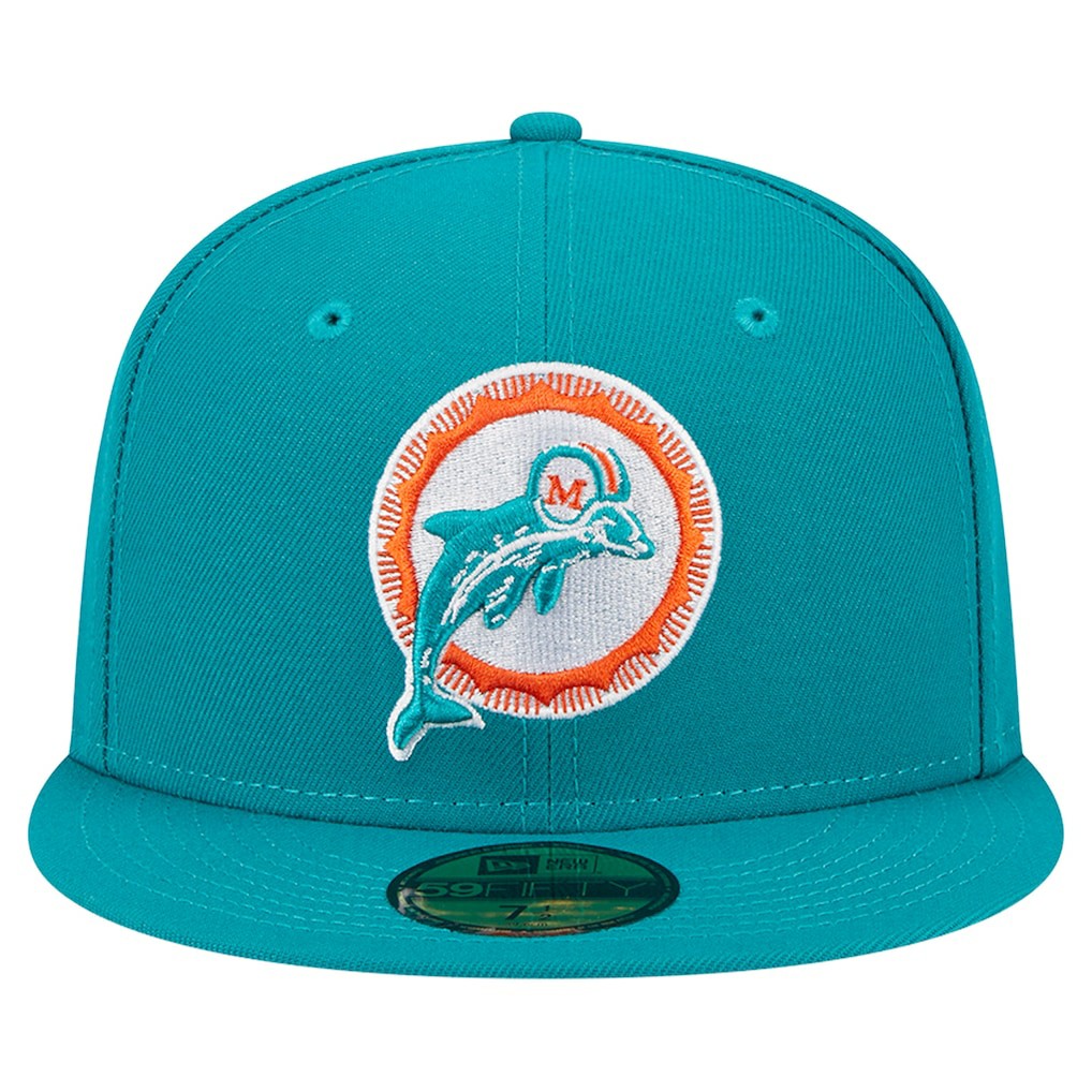 Miami Dolphins New Era Throwback Main 59FIFTY Fitted Hat Aqua