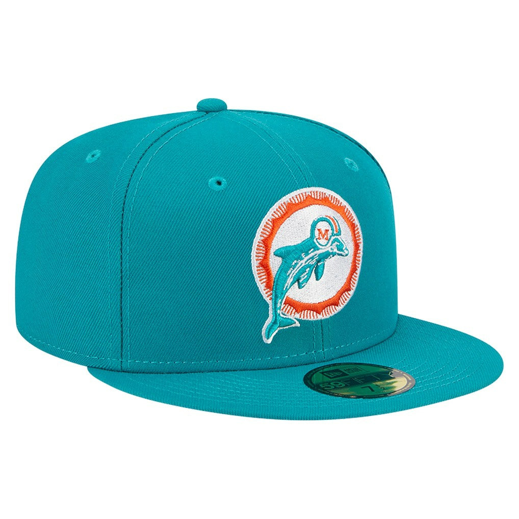 Miami Dolphins New Era Throwback Main 59FIFTY Fitted Hat Aqua