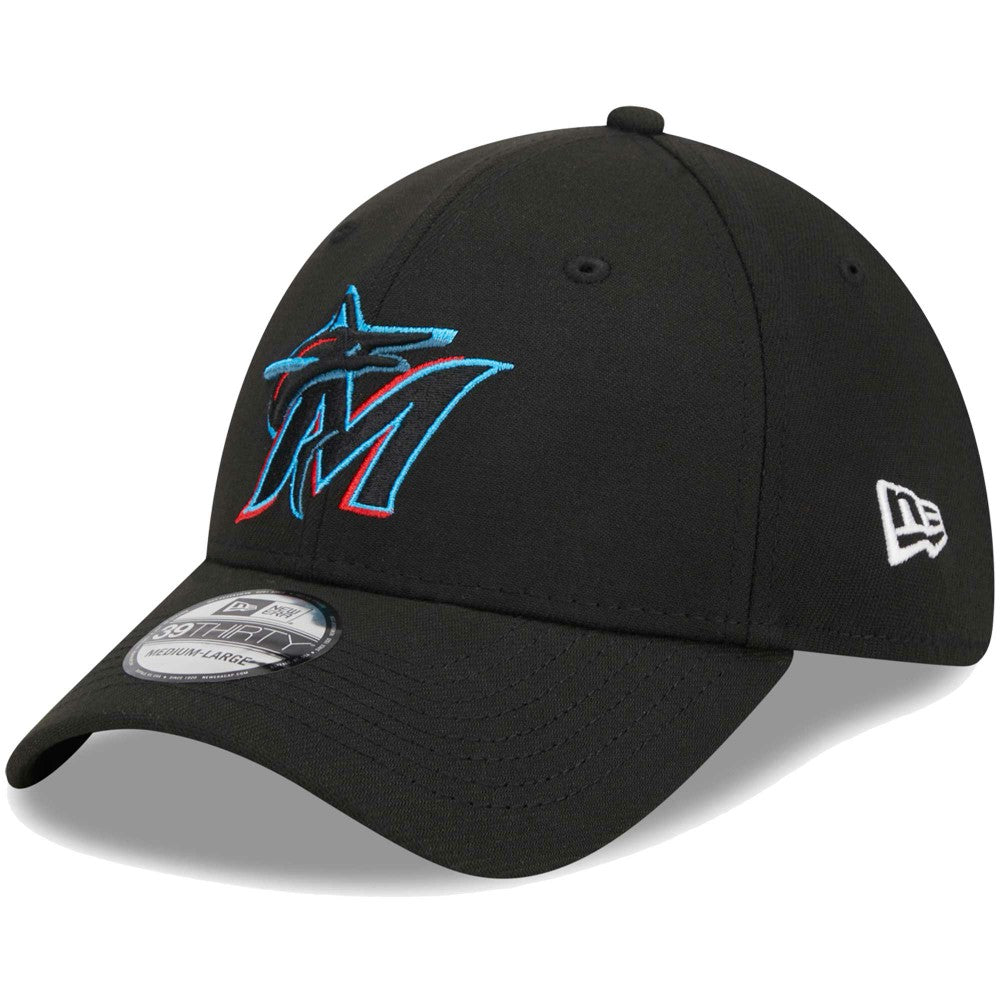 Miami Marlins New Era Logo 39THIRTY Flex Hat - Black Hats