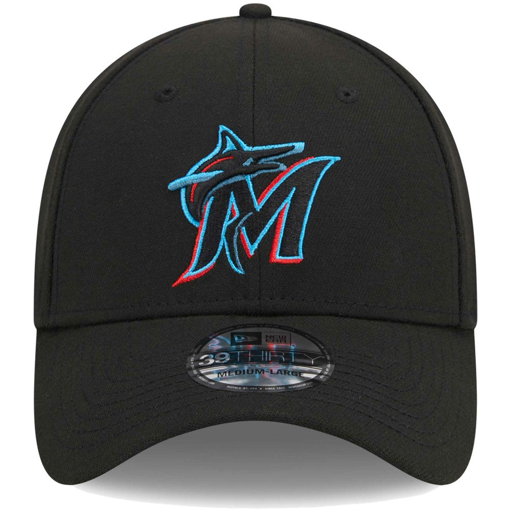 Miami Marlins New Era Logo 39THIRTY Flex Hat - Black Hats