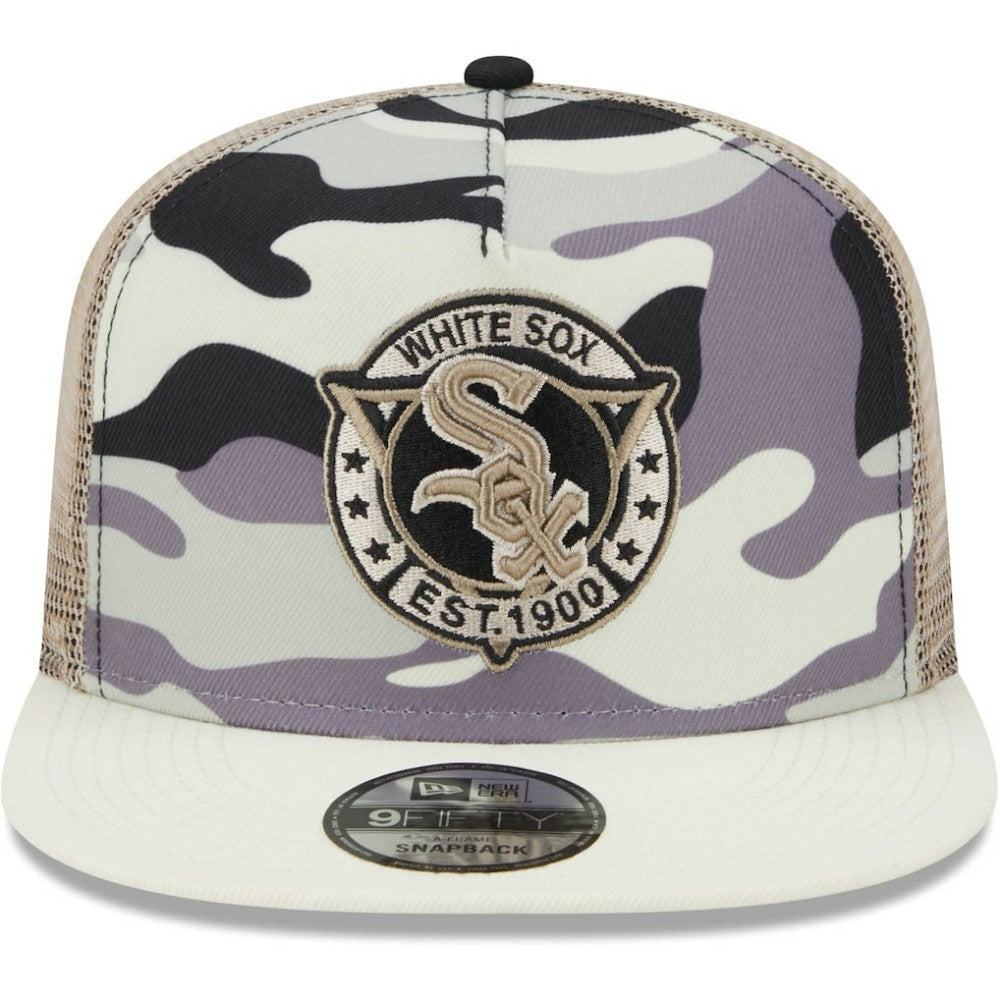 Chicago White Sox New Era Chrome Camo A-Frame 9FIFTY Trucker Snapback Hat - White Hats