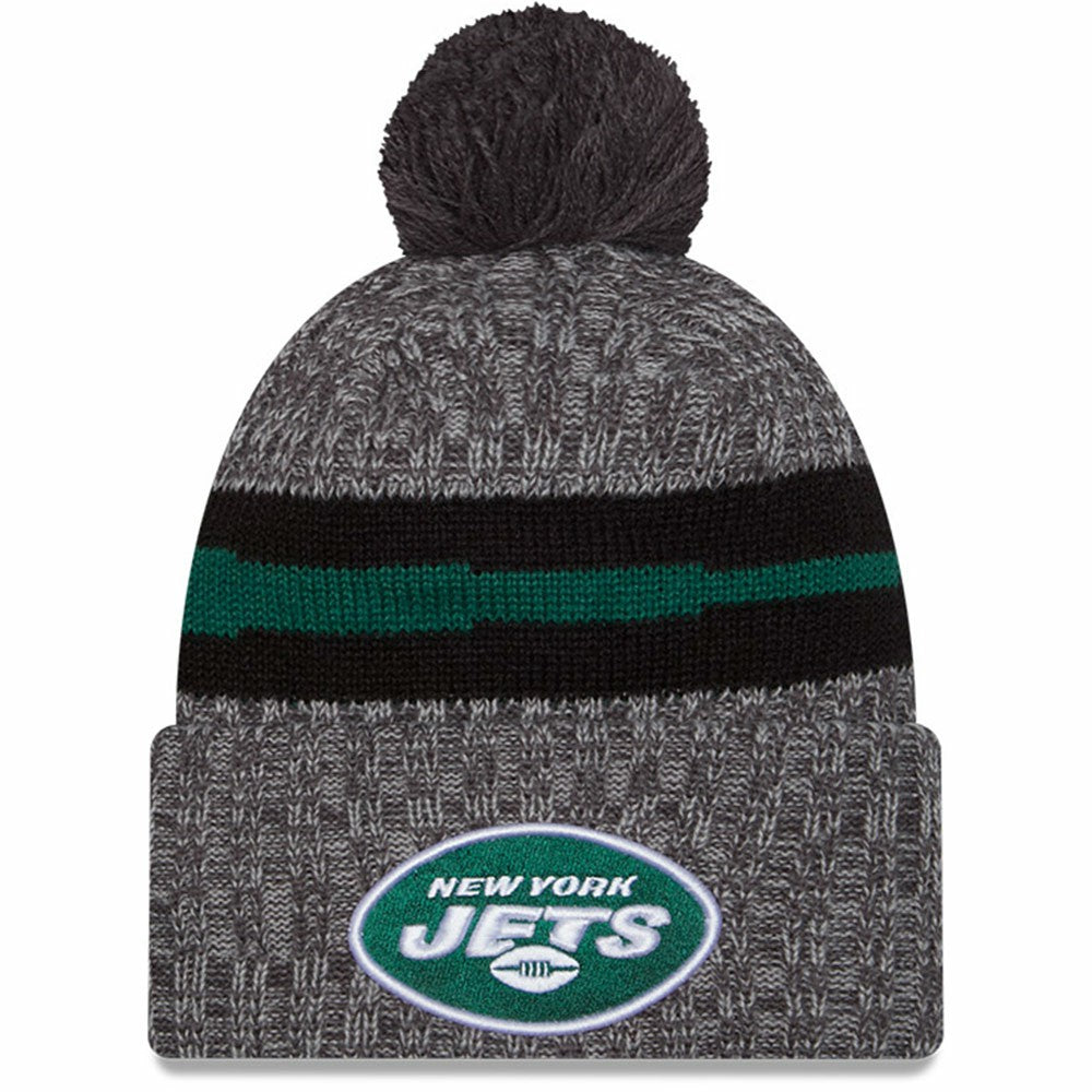New York Jets New Era 2023 Sideline Sport Cuffed Pom Knit Hat Gray
