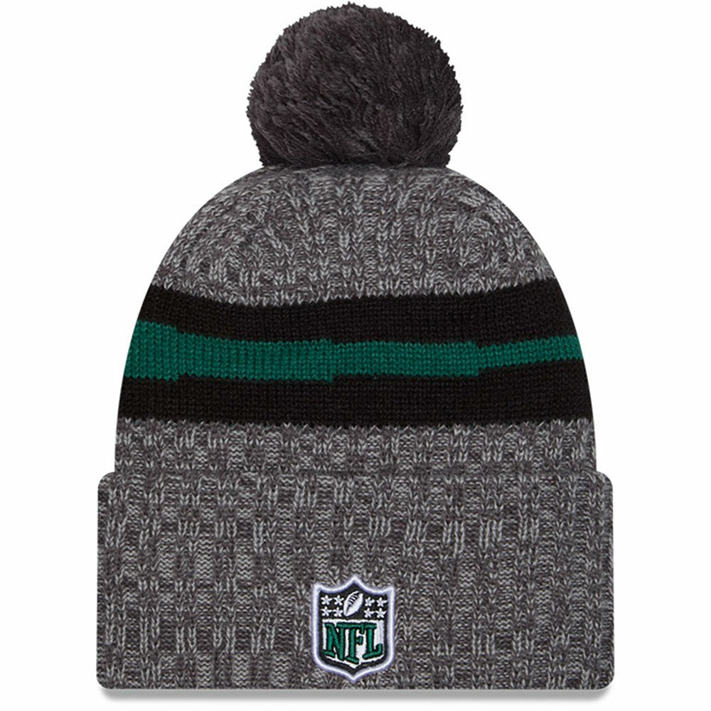 New York Jets New Era 2023 Sideline Sport Cuffed Pom Knit Hat Gray
