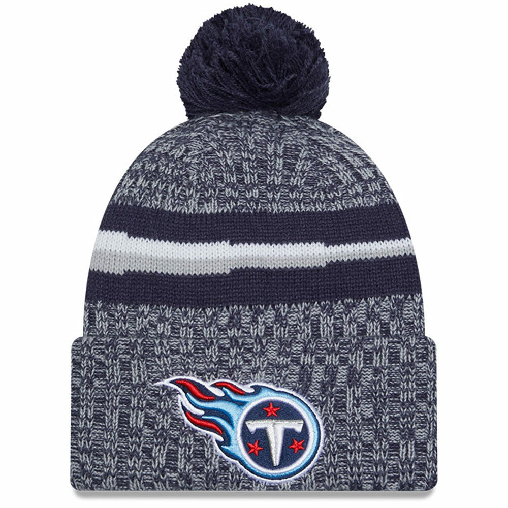 Tennessee Titans New Era Youth 2023 Sideline Cuffed Knit Hat With Pom Navy