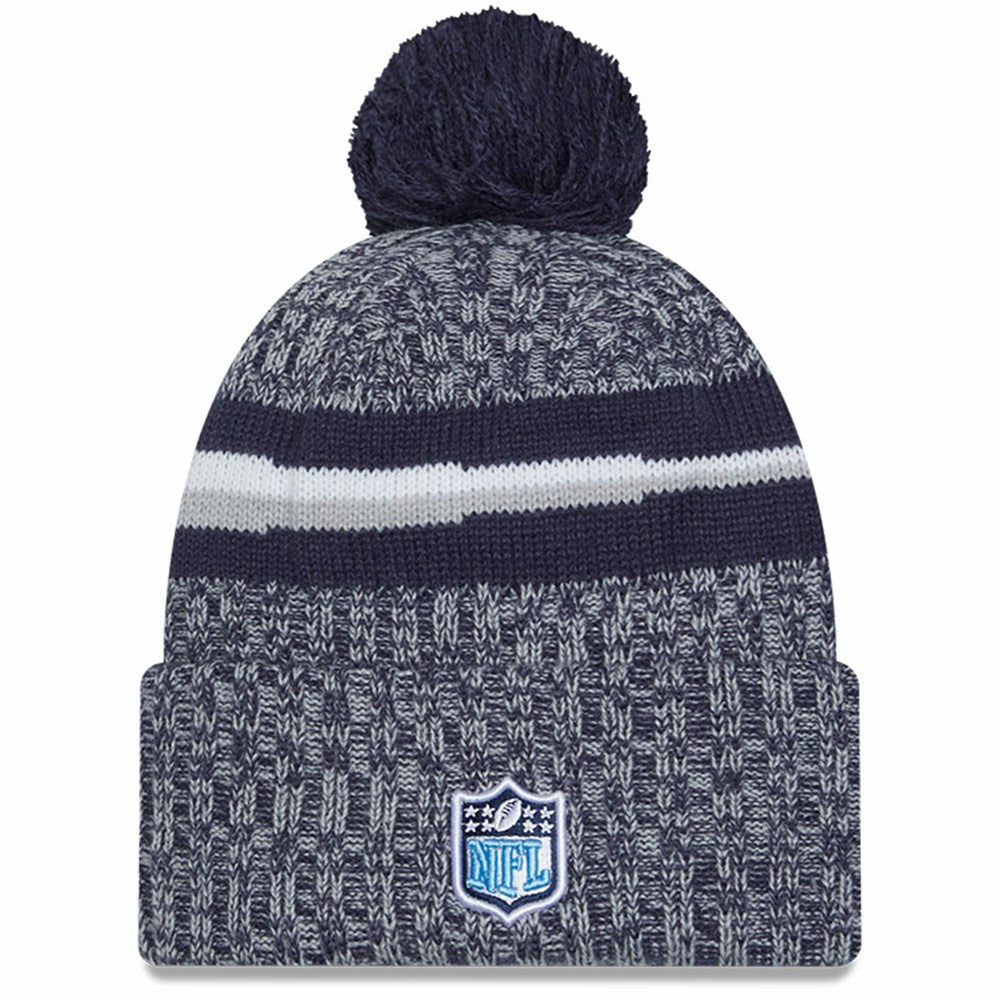 Tennessee Titans New Era Youth 2023 Sideline Cuffed Knit Hat With Pom Navy