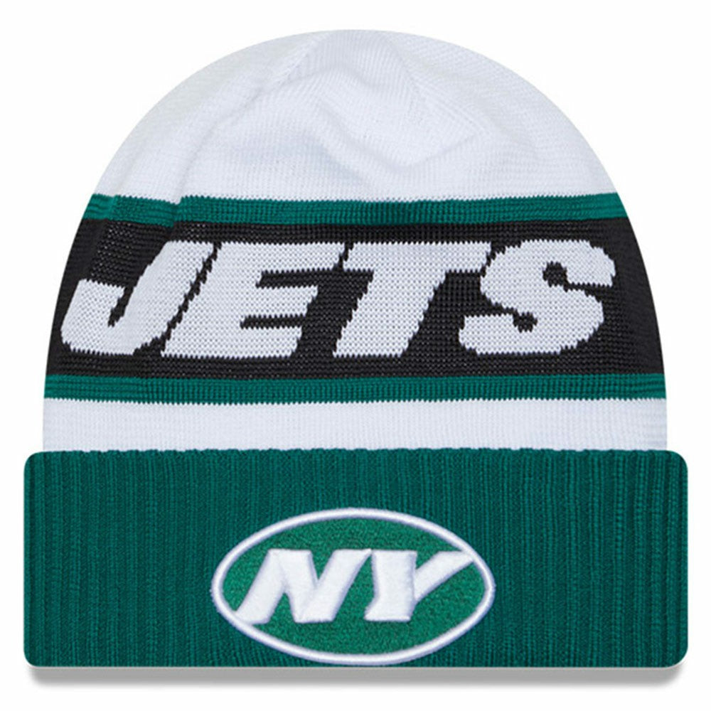 New York Jets New Era 2023 Sideline Tech Cuffed Knit Hat White/Green