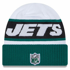 New York Jets New Era 2023 Sideline Tech Cuffed Knit Hat White/Green