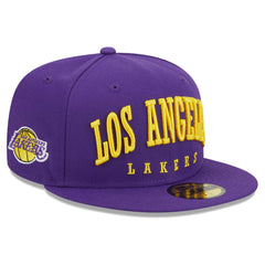 Los Angeles Lakers Big Arch Text 59FIFTY Fitted Hat Purple