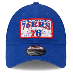 Philadelphia 76ers Plate Oversized Patch Trucker 9FORTY Adjustable Hat Royal