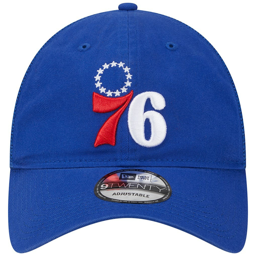 Philadelphia 76ers Distinct Side Patch Trucker 9TWENTY Adjustable Hat Royal