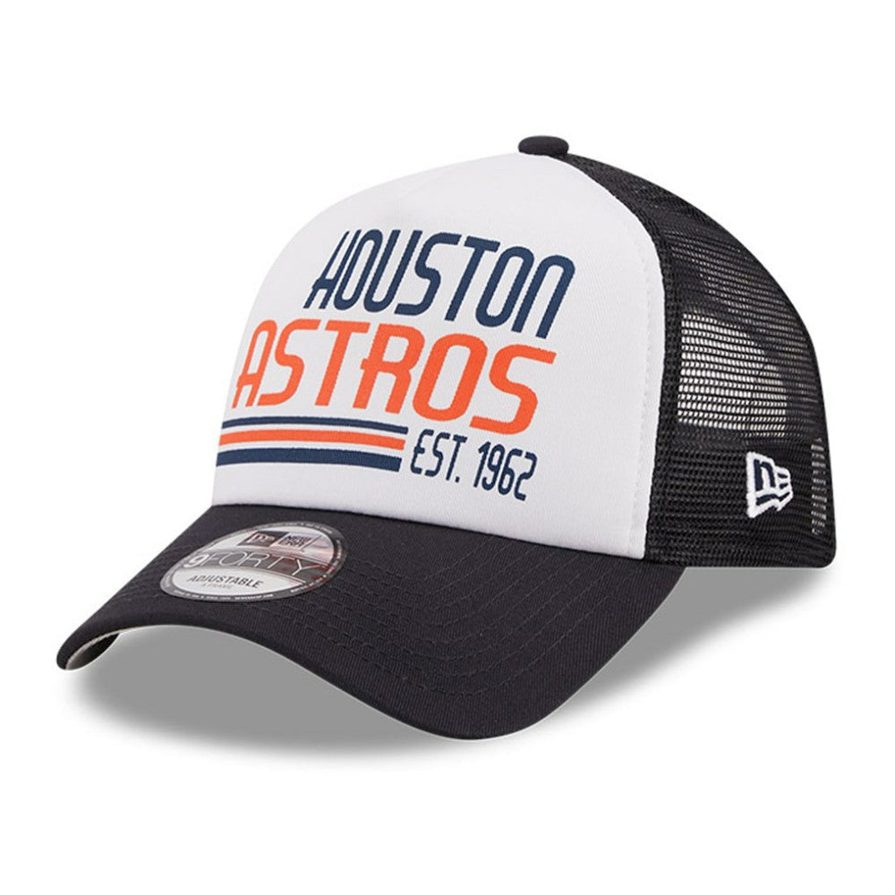 Houston Astros New Era Stacked A-Frame Trucker 9FORTY Adjustable Hat - White/Navy Hats