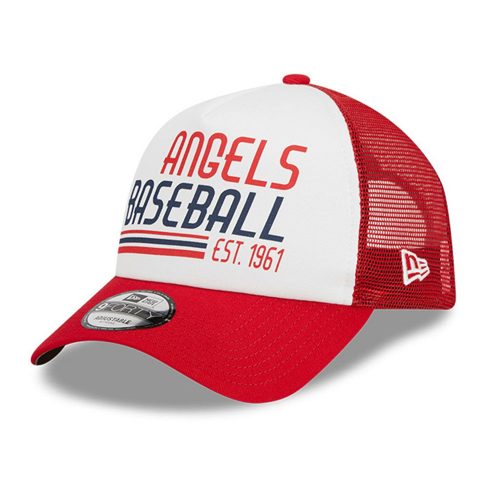 Los Angeles Angels New Era Stacked A-Frame Trucker 9FORTY Adjustable Hat - White/Red Hats