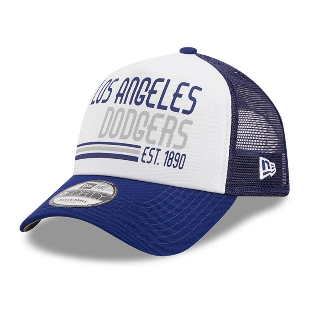 Los Angeles Dodgers New Era Stacked A-Frame Trucker 9FORTY Adjustable Hat - White/Royal Hats