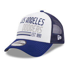 Los Angeles Dodgers New Era Stacked A-Frame Trucker 9FORTY Adjustable Hat - White/Royal Hats