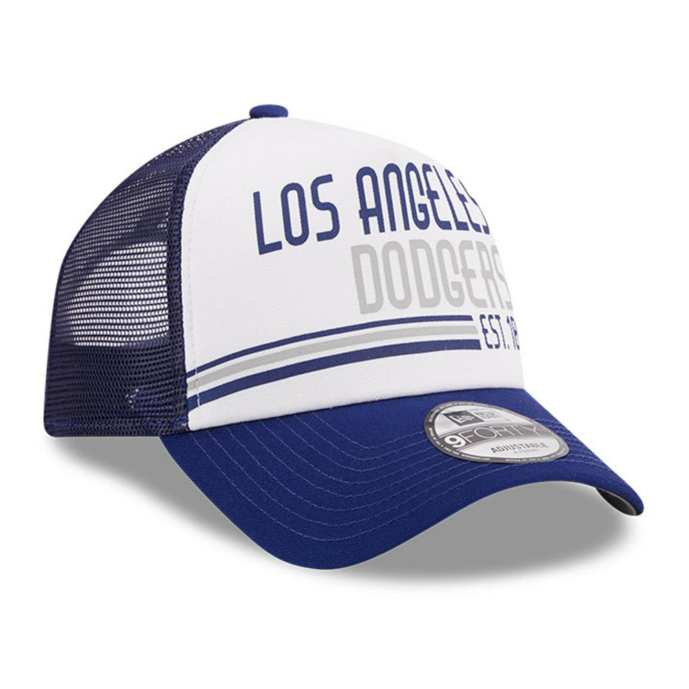Los Angeles Dodgers New Era Stacked A-Frame Trucker 9FORTY Adjustable Hat - White/Royal Hats