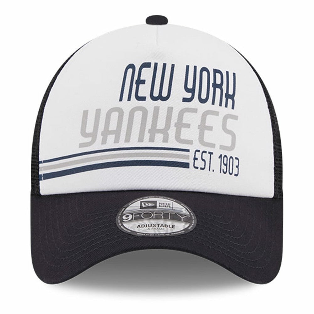 New York Yankees New Era Stacked A-Frame Trucker 9FORTY Adjustable Hat - White/Navy Hats