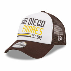 San Diego Padres New Era Stacked A-Frame Trucker 9FORTY Adjustable Hat - White/Brown Hats