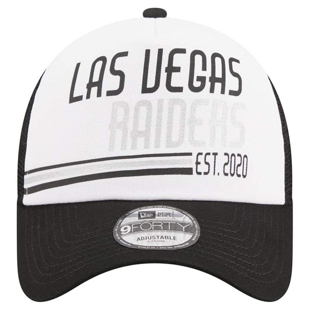 Las Vegas Raiders New Era Stacked A-Frame Trucker 9FORTY Adjustable Hat White/Black